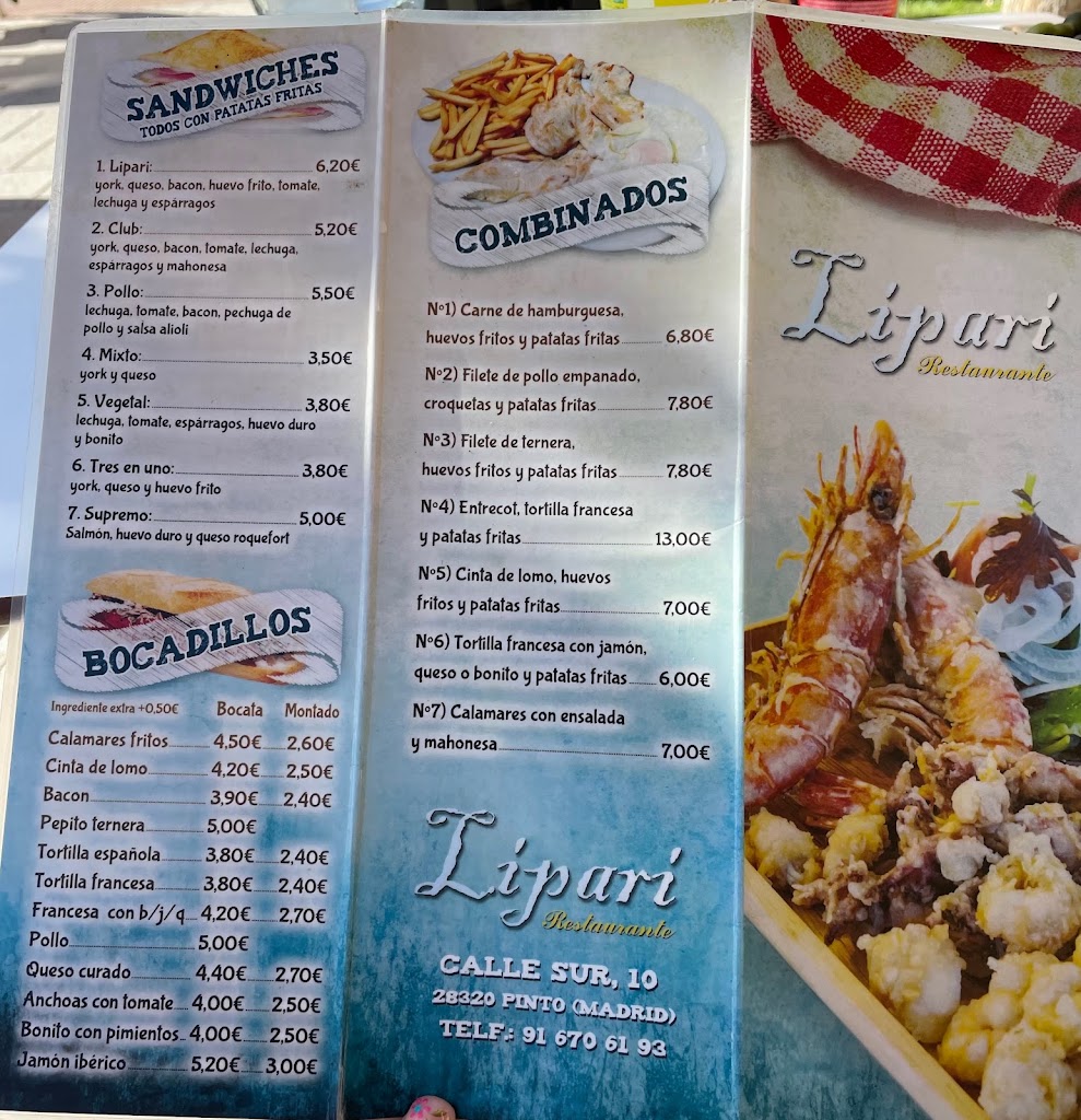 Restaurante LIPARI. — Carta
