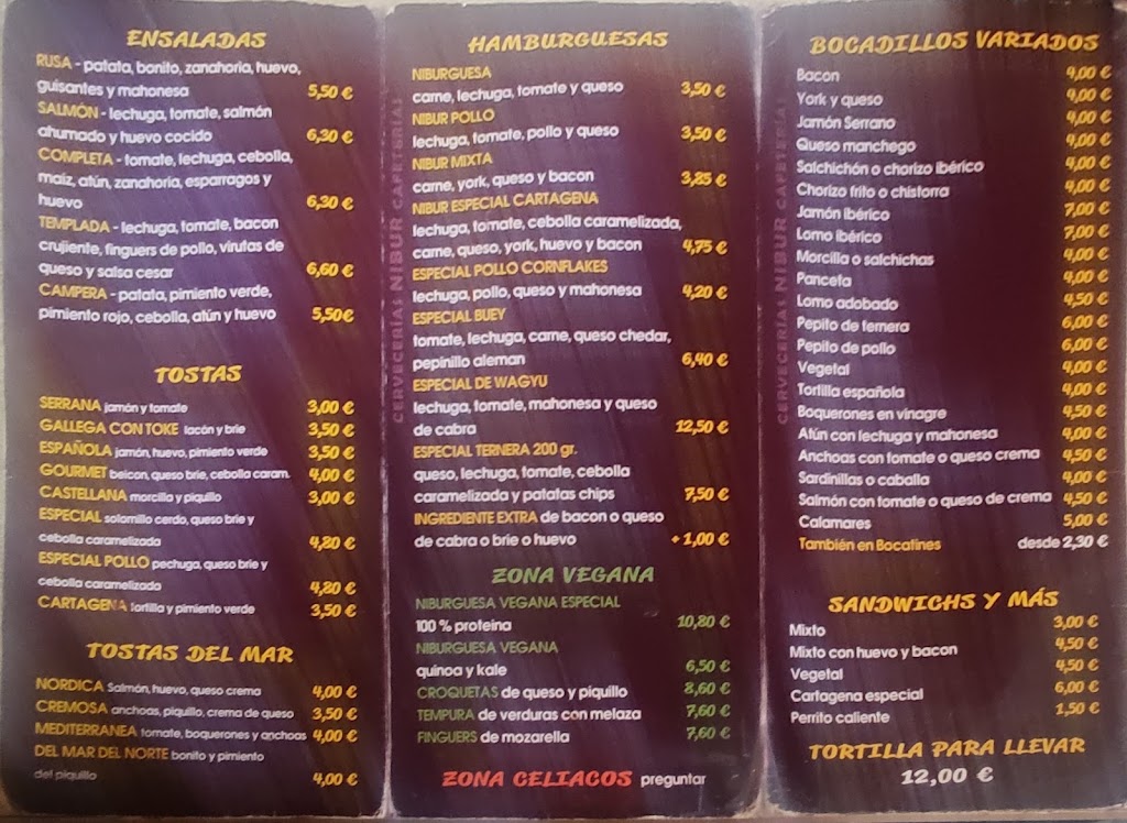 Bar-Cafe Nibur — Carta