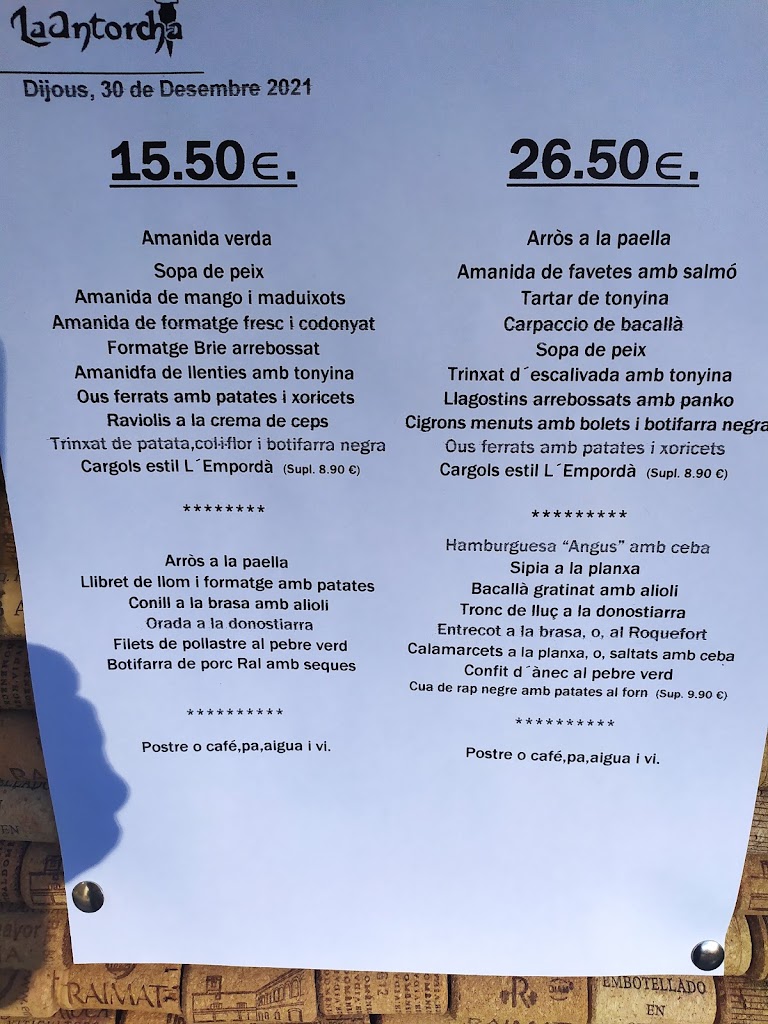 Restaurant La Antorcha — Carta