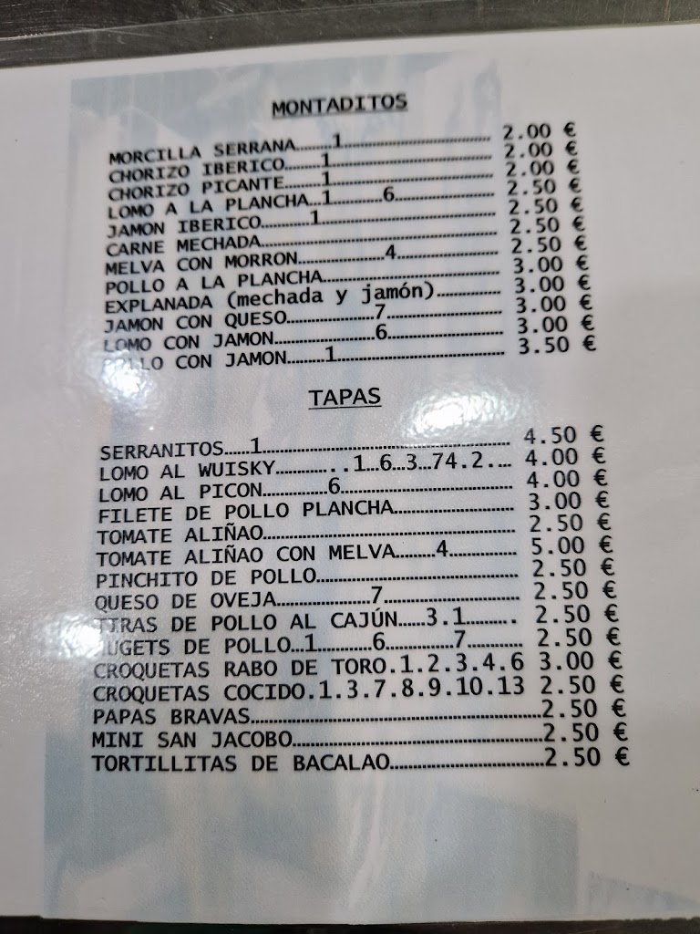 Cafe-Bar La Explanada — Carta