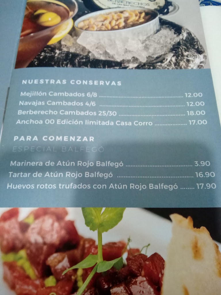 Restaurante Casa Corro — Carta
