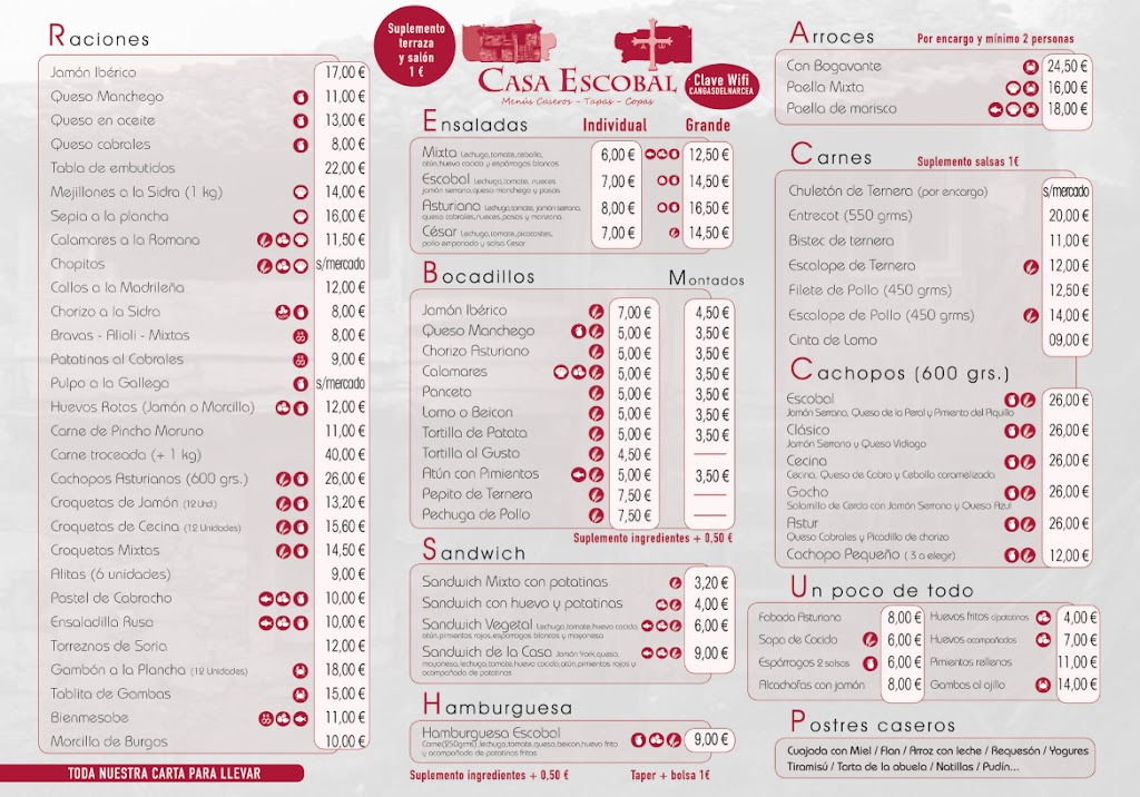 CASA ESCOBAL BAR-RESTAURANTE — Carta