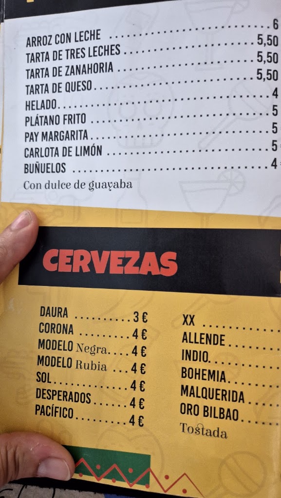 Taqueria el Mariachi — Carta