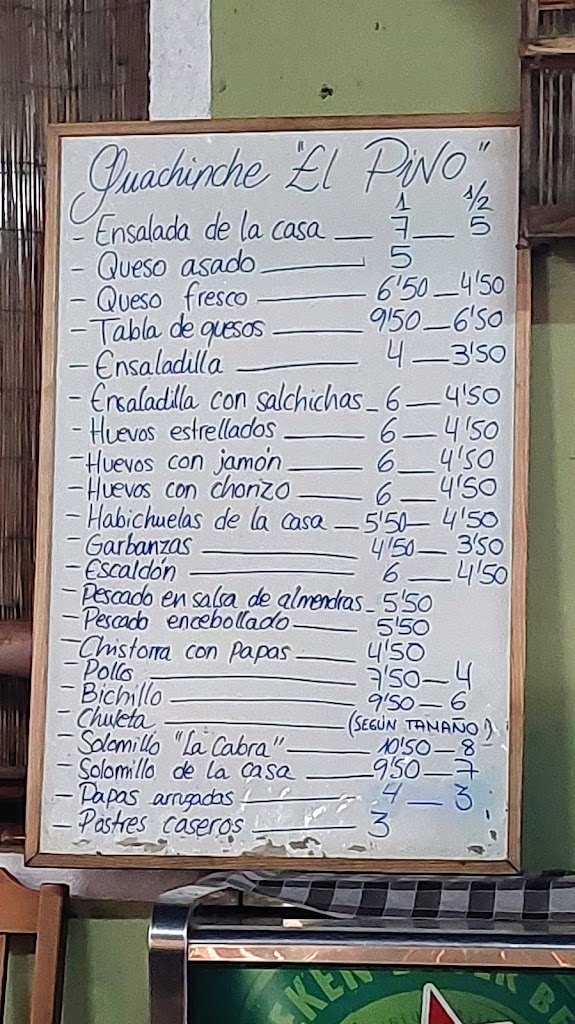 Guachinche Finca El Pino — Carta
