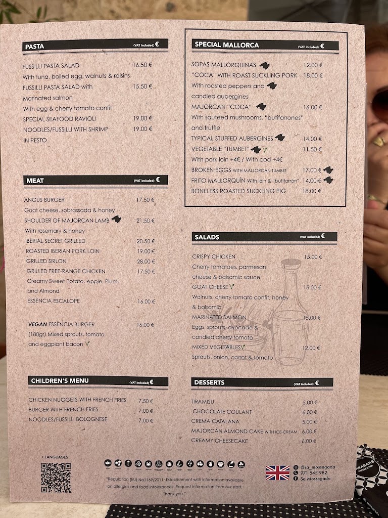 Restaurant Sa Mossegada — Carta