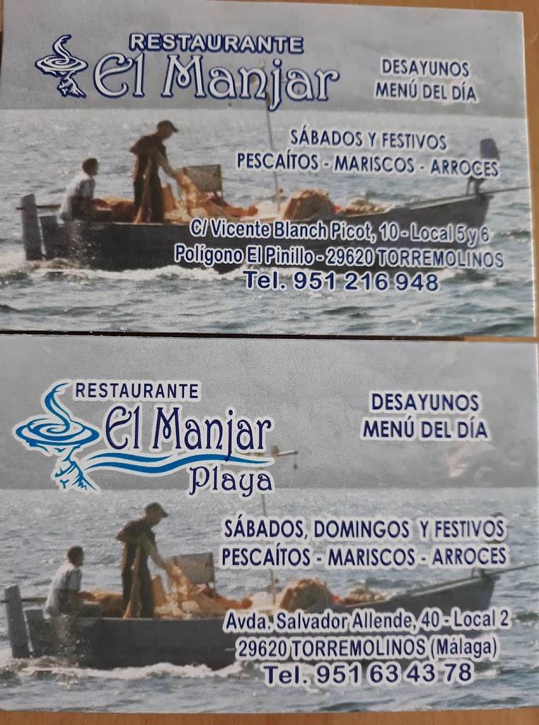 Bar restaurante El Manjar — Carta
