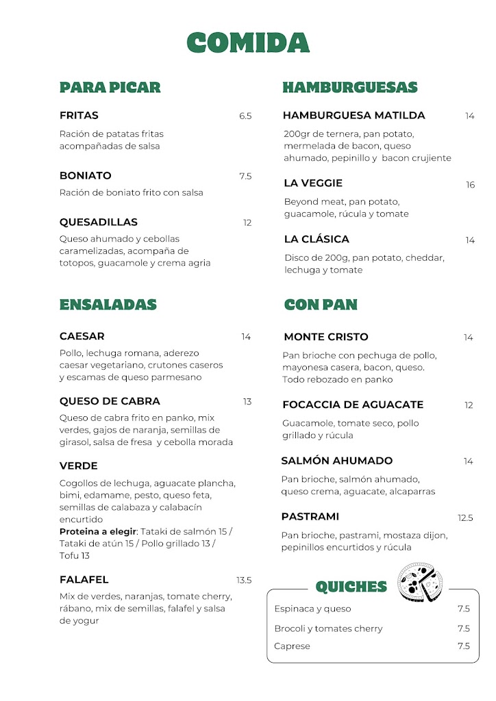 Matilda Cafe — Carta