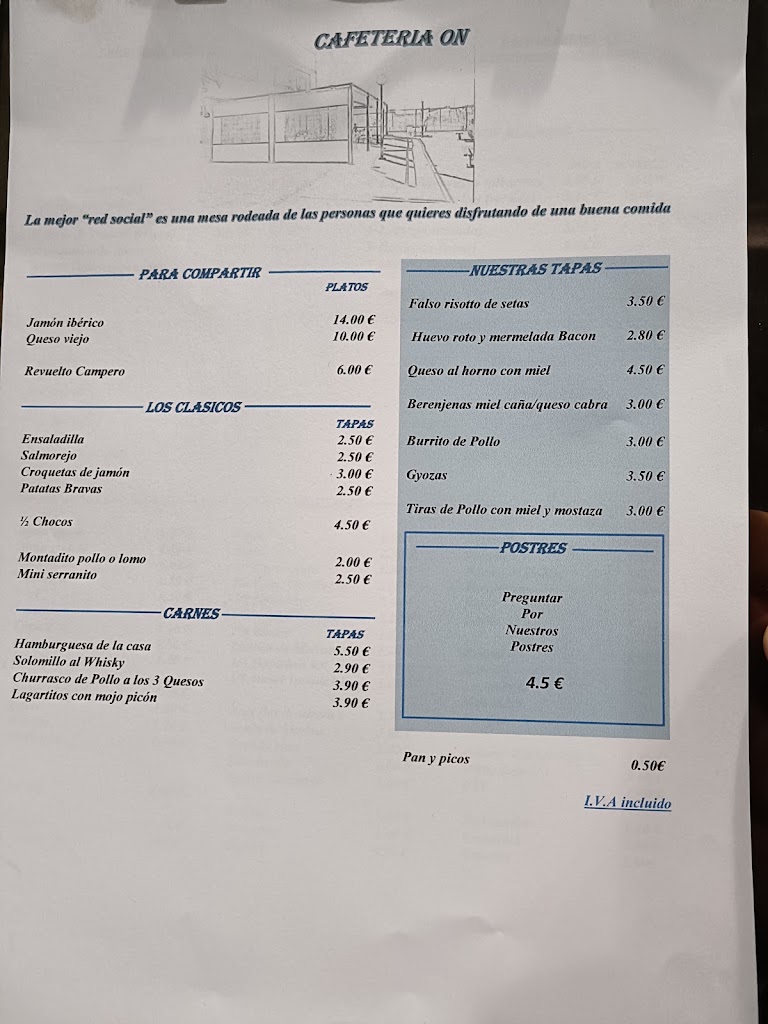 Cafeteria ON & Sport — Carta