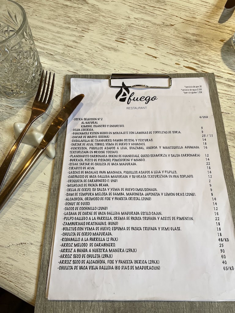 A Fuego Restaurante — Carta
