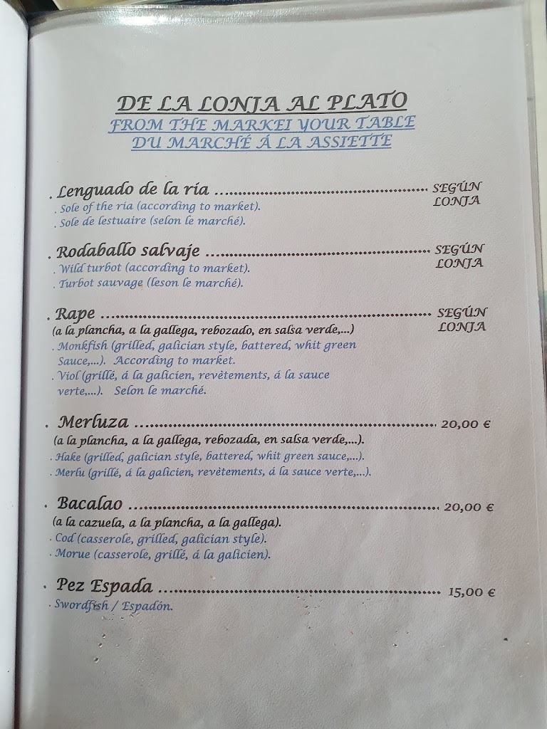 Restaurante Club Nautico de Ribeira — Carta