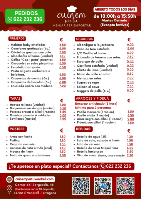 Cuinem per Tu El Vendrell — Carta