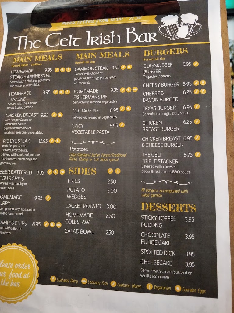 The Celt Irish Bar — Carta