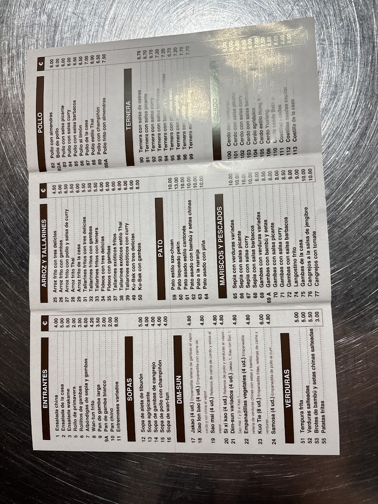 Nueva Idea Restaurante Asiatico — Carta
