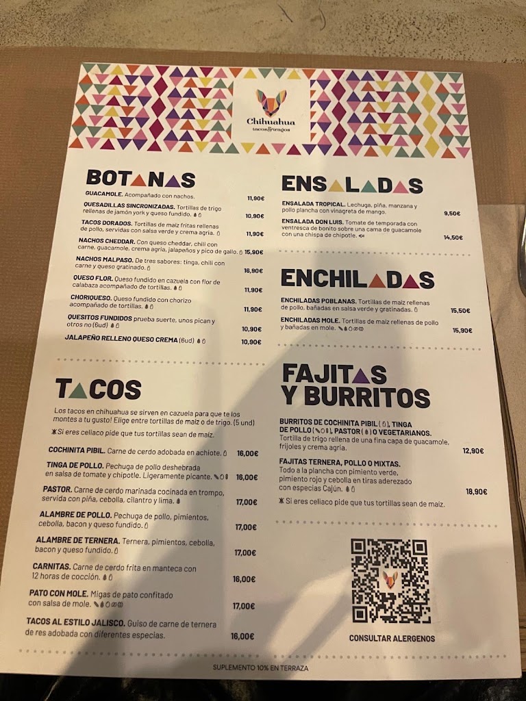 Chihuahua Tacos y Tragos La Moraleja — Carta
