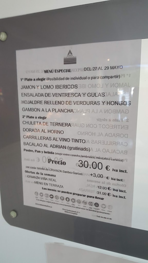 Cafe Restaurante Adrian — Carta