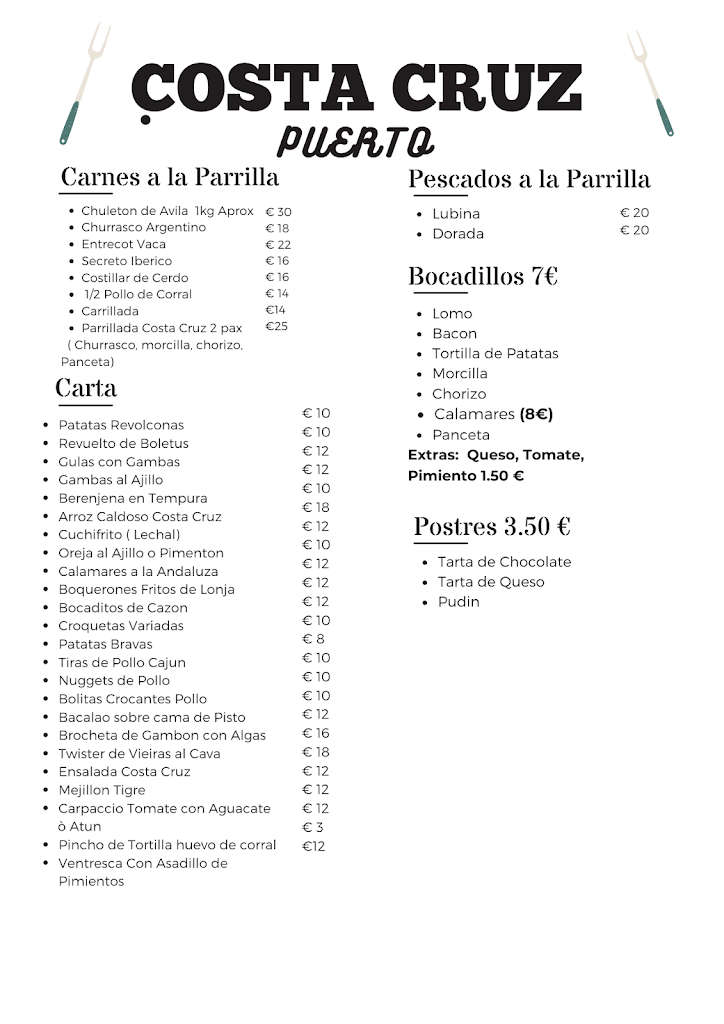 Costa Cruz Puerto — Carta