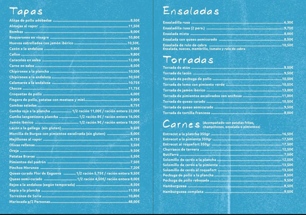 Bar Enriqueta — Carta