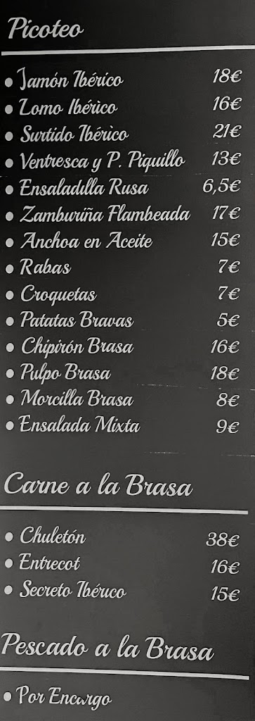 Bar Cupido — Carta