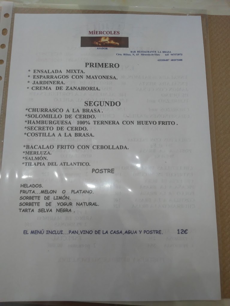 La Brasa — Carta