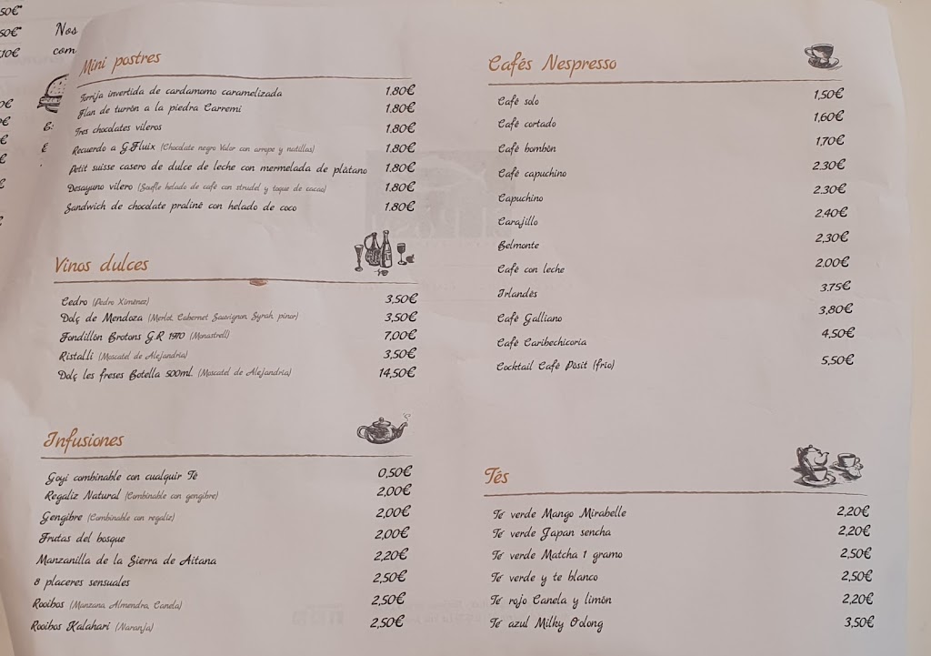 Taverna El Posit — Carta