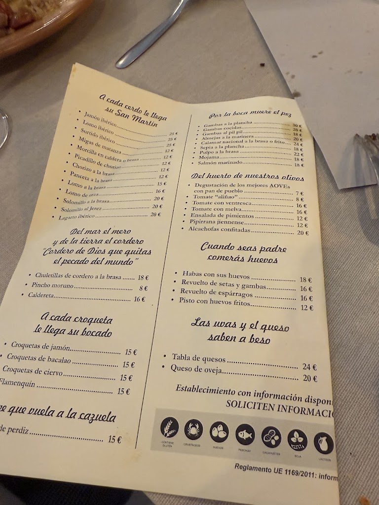 Taberna El Santo-La Casa del Ochio — Carta