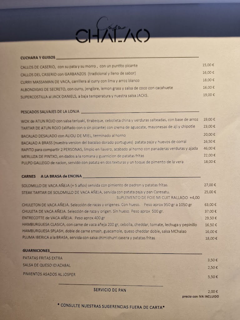 Casa Chalao — Carta