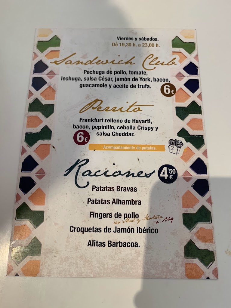 Cafeteria Alhambra — Carta