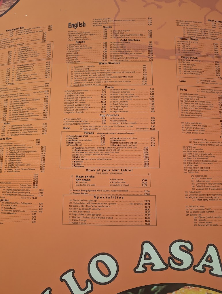 Restaurante Grill Chez Luigi — Carta