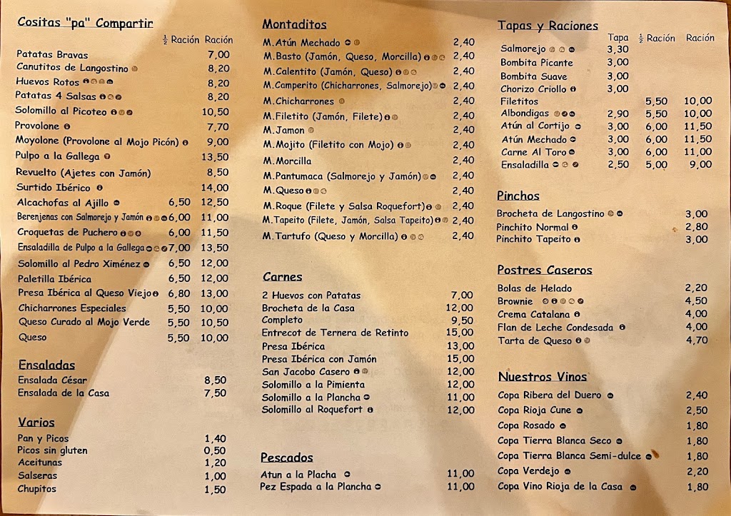 Bar el tapeito — Carta