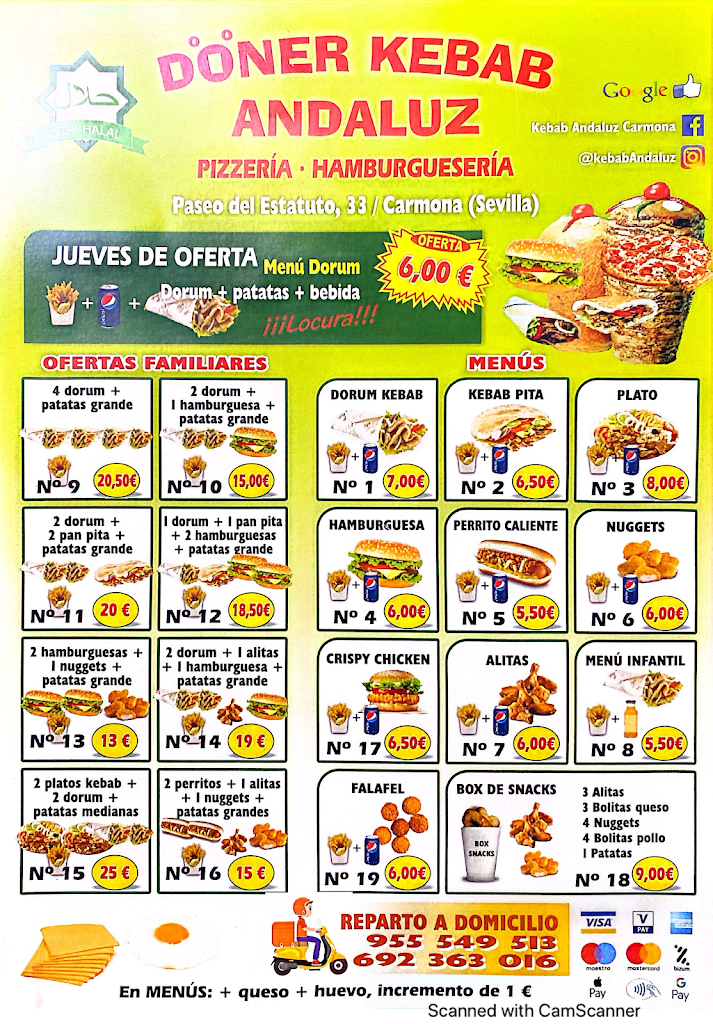 Kebab Andaluz Carmona — Carta