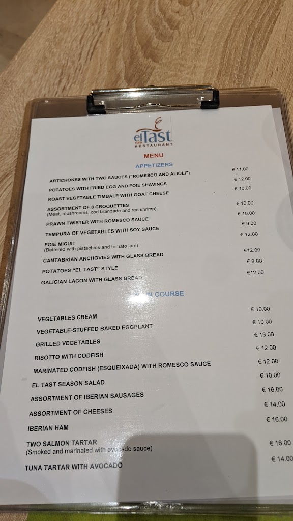 Restaurant El Tast — Carta