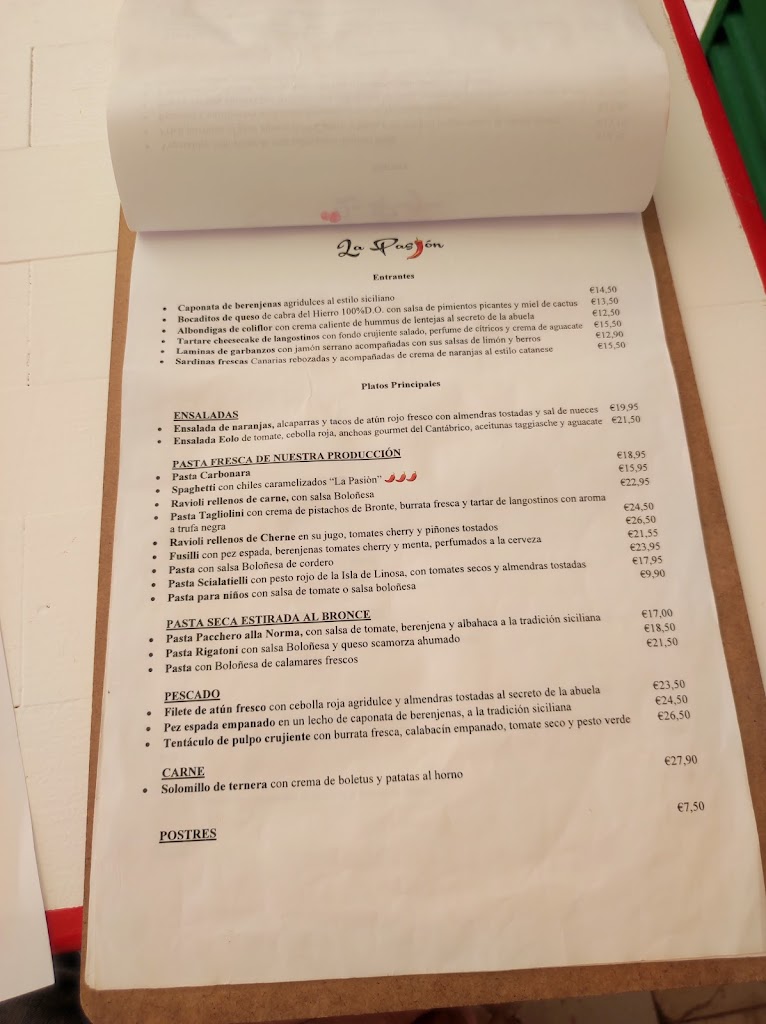 La Pasion Restaurante — Carta