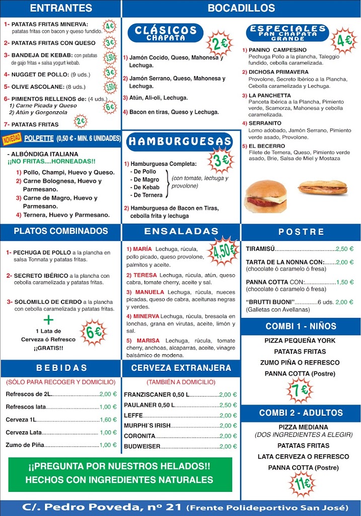 Pizzeria Minerva — Carta