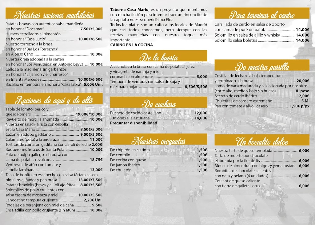 Taberna Casa Mario — Carta