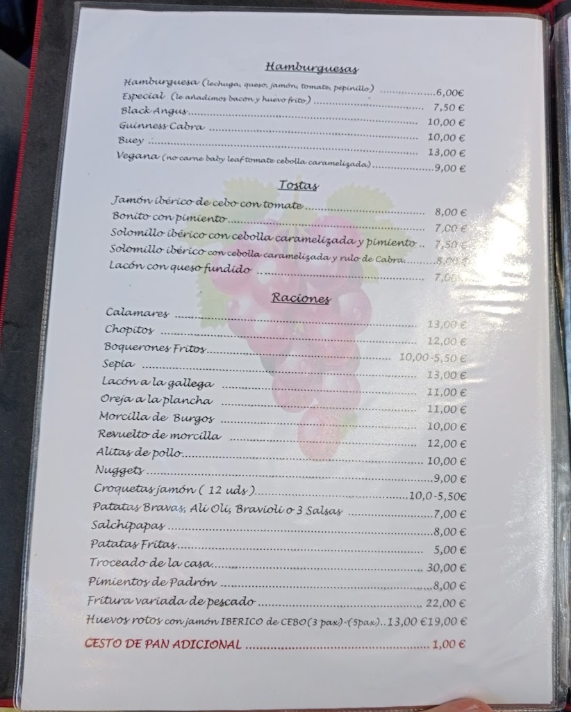 Vinoteca Restaurante El Fogon — Carta