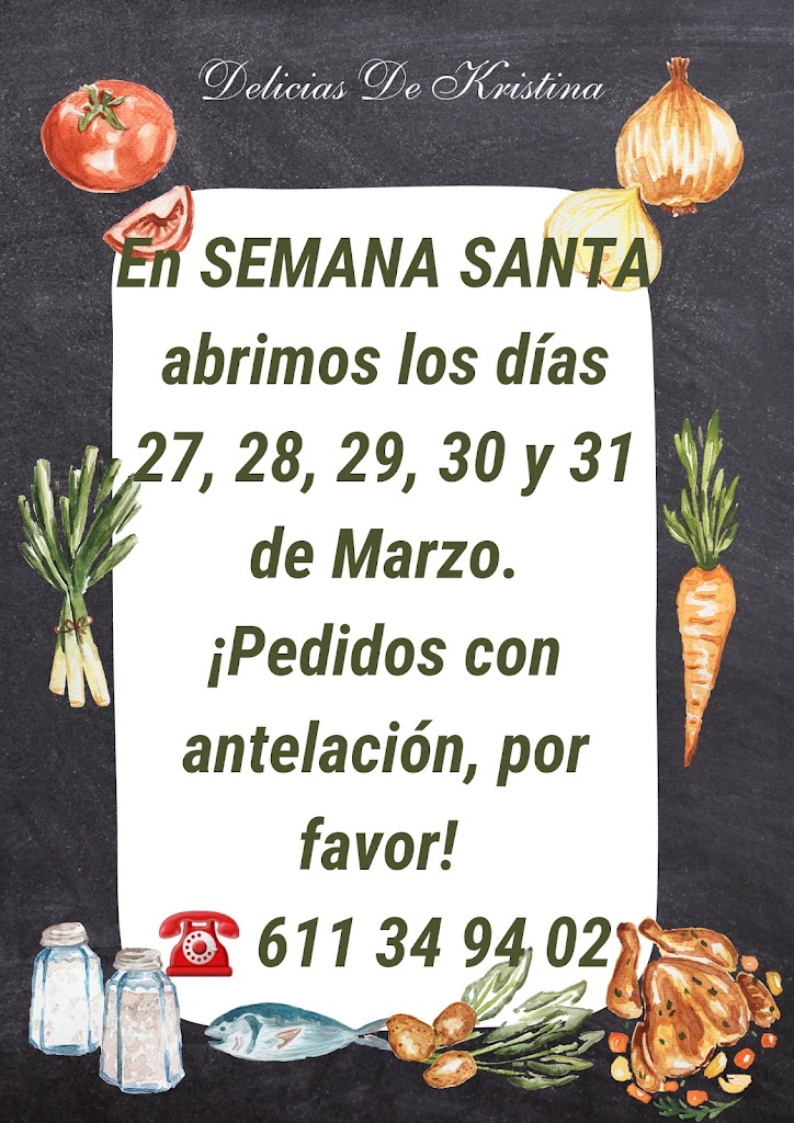 Delicias De Kristina - Cocina Artesanal (pizzas a la piedra, asador de pollos, paellas, cachopos) — Carta
