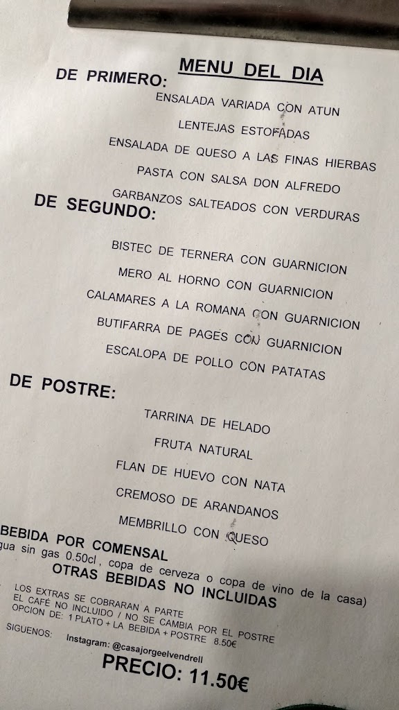 Bar Restaurant Casa Jorge — Carta