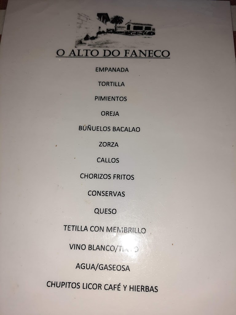 Furancho Do Faneco — Carta