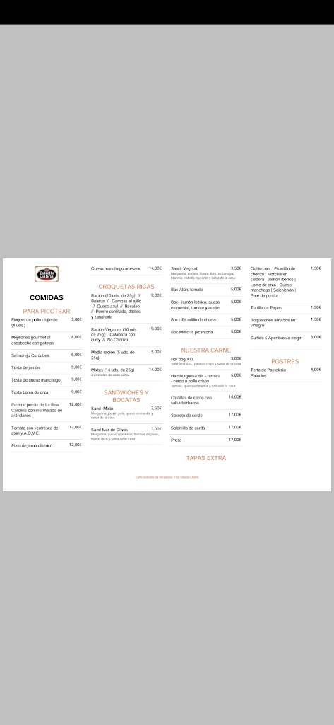 Kiosko-Bar Mar de Olivos — Carta