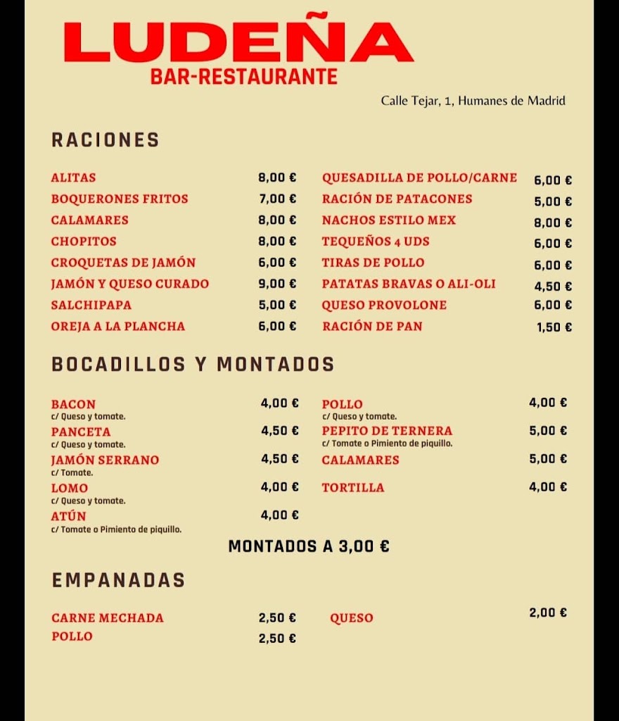 Bar Ludena — Carta