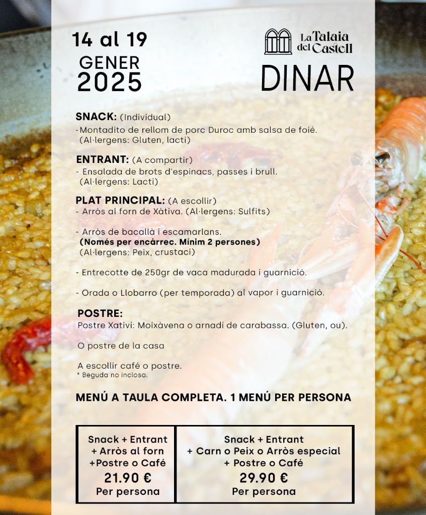 La Talaia del Castell - Restaurant a l'interior del Castell de Xativa — Carta
