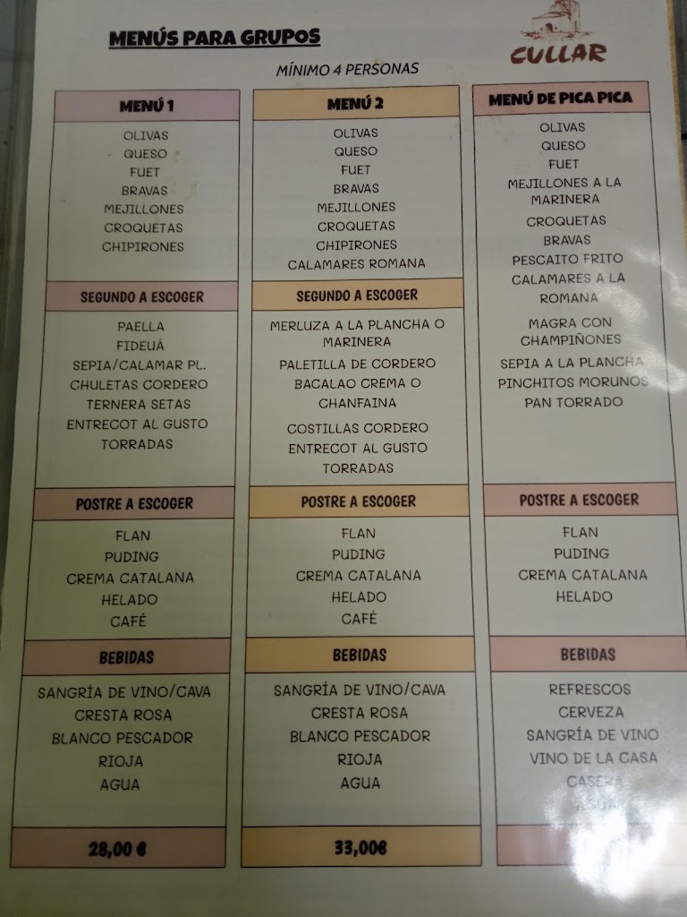 Restaurant Cullar — Carta