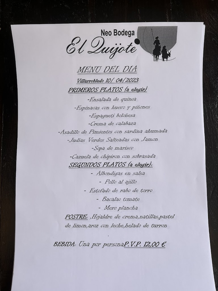 Neo Bodega El Quijote. — Carta