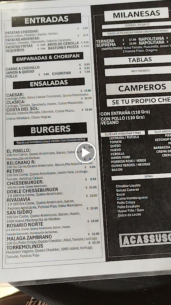 Acassuso Bar — Carta