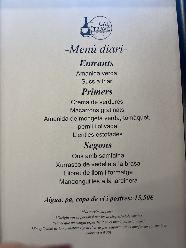 Restaurante Cal Trave — Carta