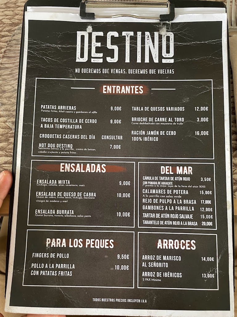 Destino - Restaurante Barbate — Carta
