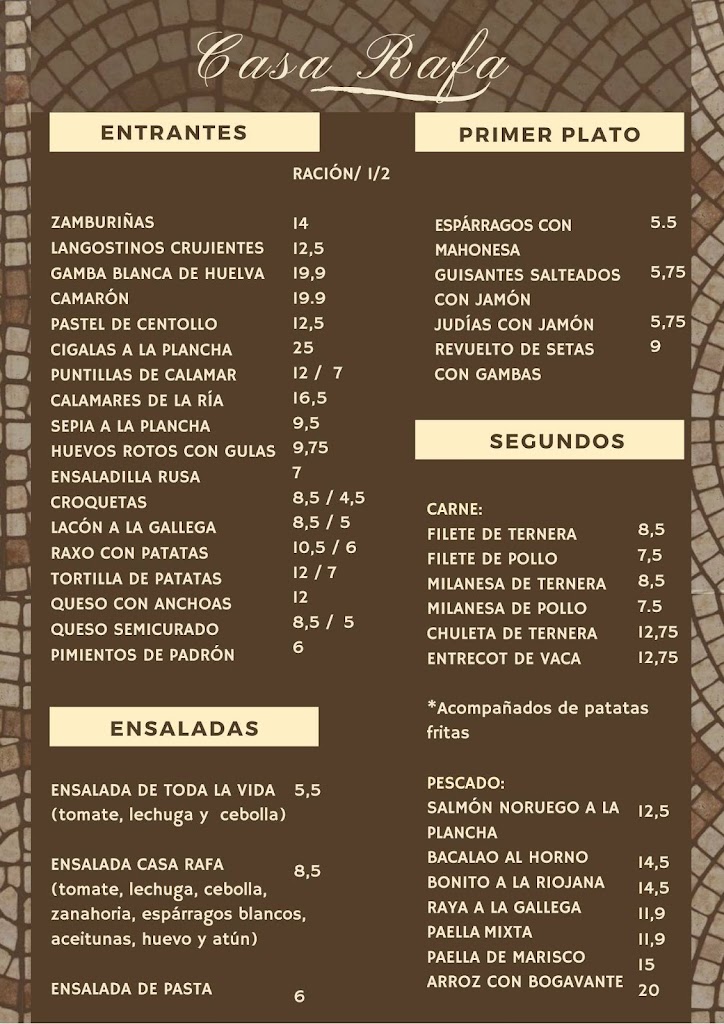 Restaurante Casa Rafa — Carta