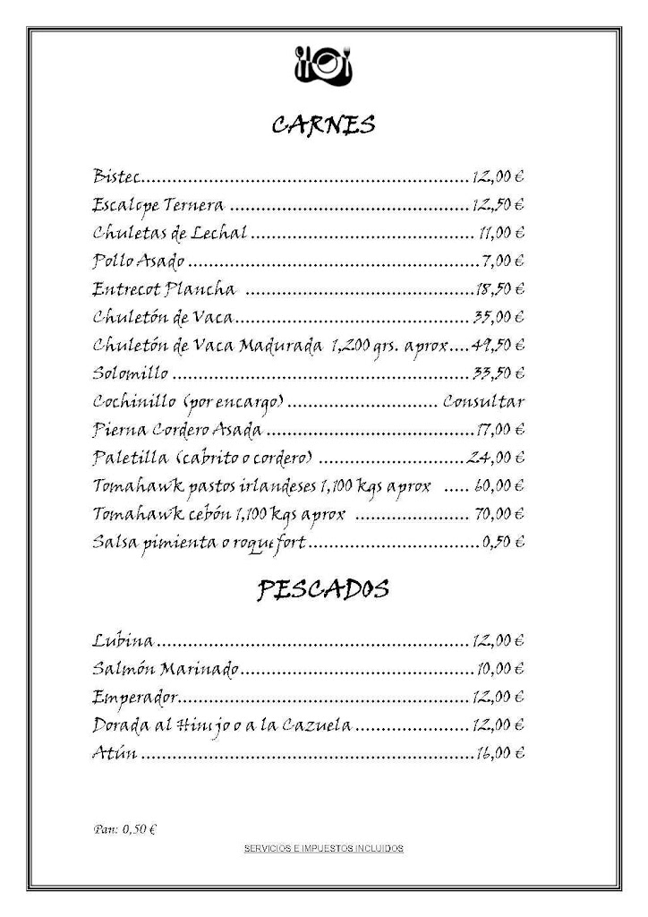 Meson Real Cortijo de San Isidro — Carta