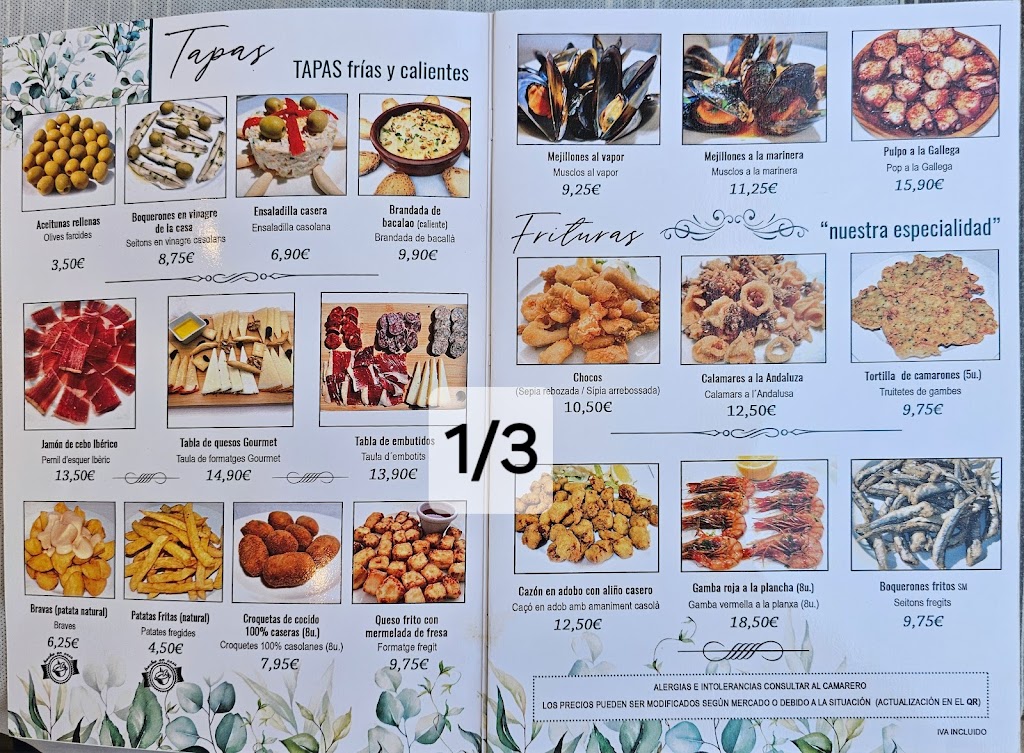 Bar Restaurante Antonio — Carta