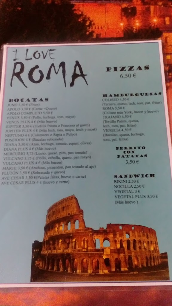 Cafeteria Roma — Carta